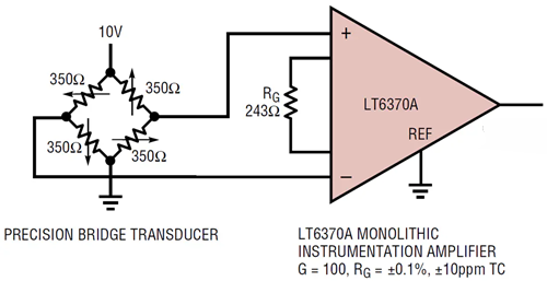 Application Circuit Diagram - Analog Devices Inc. LT6370 Low Noise Instrumentation Amplifier