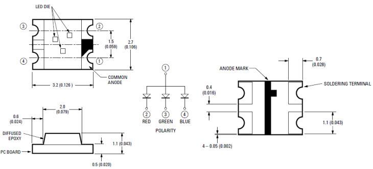 Mechanical Drawing - Broadcom HSMF-C118 Tricolor ChipLED