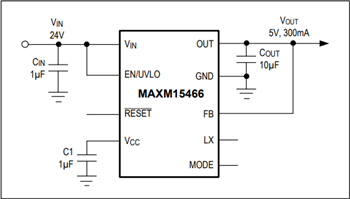 應用電路圖 - Analog Devices / Maxim Integrated MAXM15465/66/67 降壓電源模組