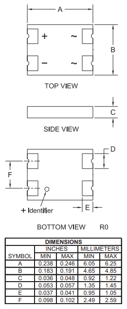 Mechanical Drawing - Central Semiconductor CBRDFSH Schottky Bridge Rectifiers