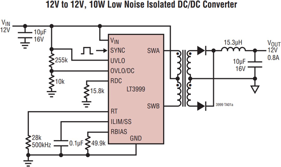 Application Circuit Diagram - Analog Devices Inc. LT3999  DC-DC Transformer Driver