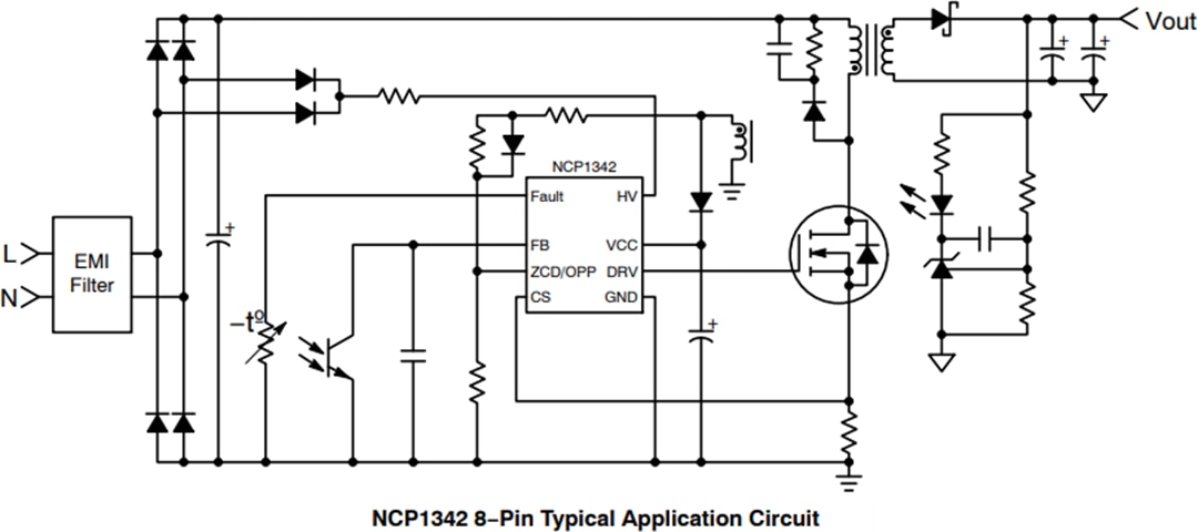 Application Circuit Diagram - onsemi NCP1342 Quasi-Resonant Flyback Controllers