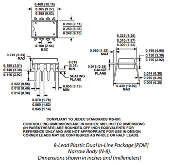 機械製圖 - Analog Devices Inc. AD620儀器放大器