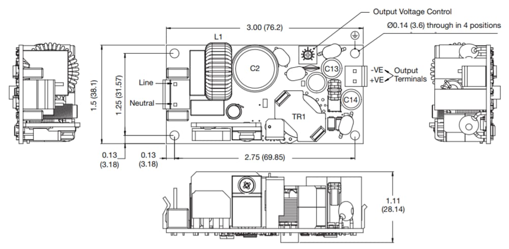 Mechanical Drawing - XP Power ECF40 AC-DC Power Supplies