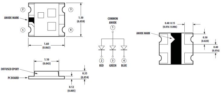 Mechanical Drawing - Broadcom HSMF-C114 Tricolor ChipLED