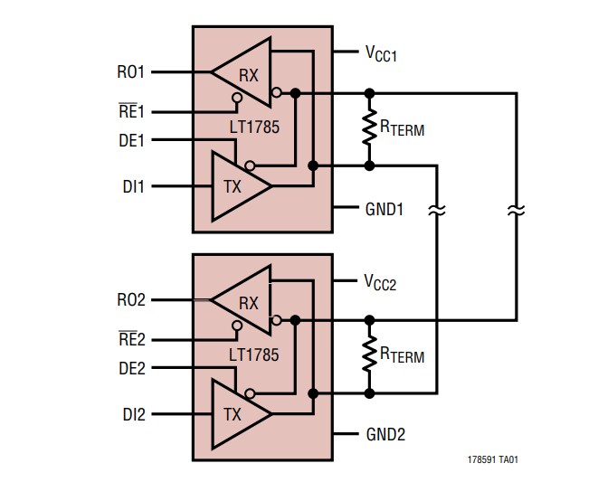 Application Circuit Diagram - Analog Devices Inc. LT1785 Fault Protected RS485/RS422 Transceivers