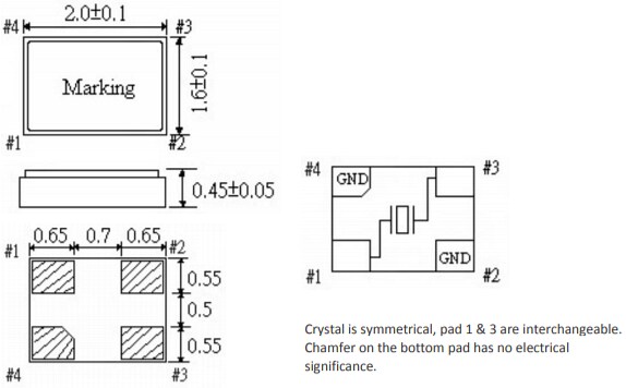 Mechanical Drawing - ECS ECX-1637B SMD Crystals