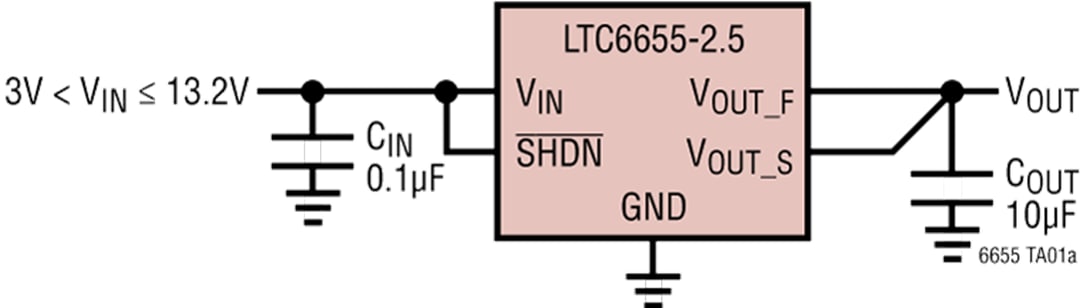 應用電路圖 - Analog Devices Inc. LTC6655精準能隙電壓參考