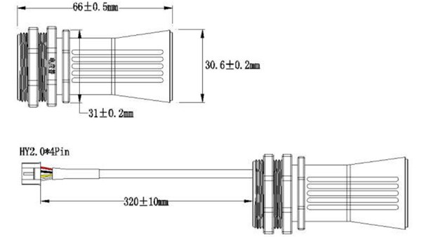 Mechanical Drawing - DFRobot A01NYUB Waterproof Ultrasonic Sensor