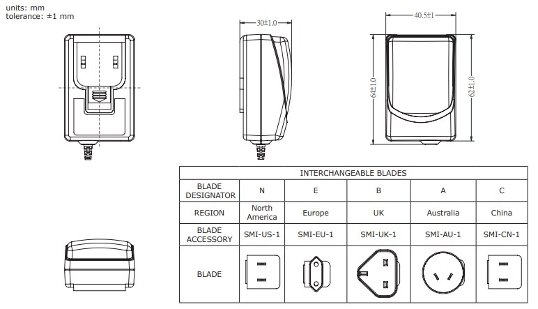 Mechanical Drawing - CUI Inc SMI6 AC-DC Power Supplies