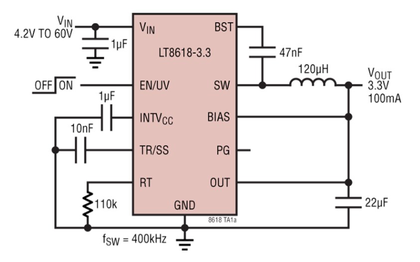 應用電路圖 - Analog Devices Inc. LT8618 和 LT8618-3.3 降壓型開關穩壓器