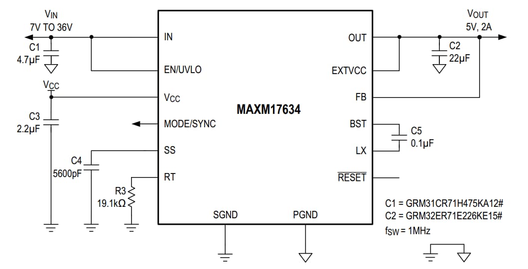 結構圖 - Analog Devices Inc. MAXM17633、MAXM17634、MAXM17635電源模組
