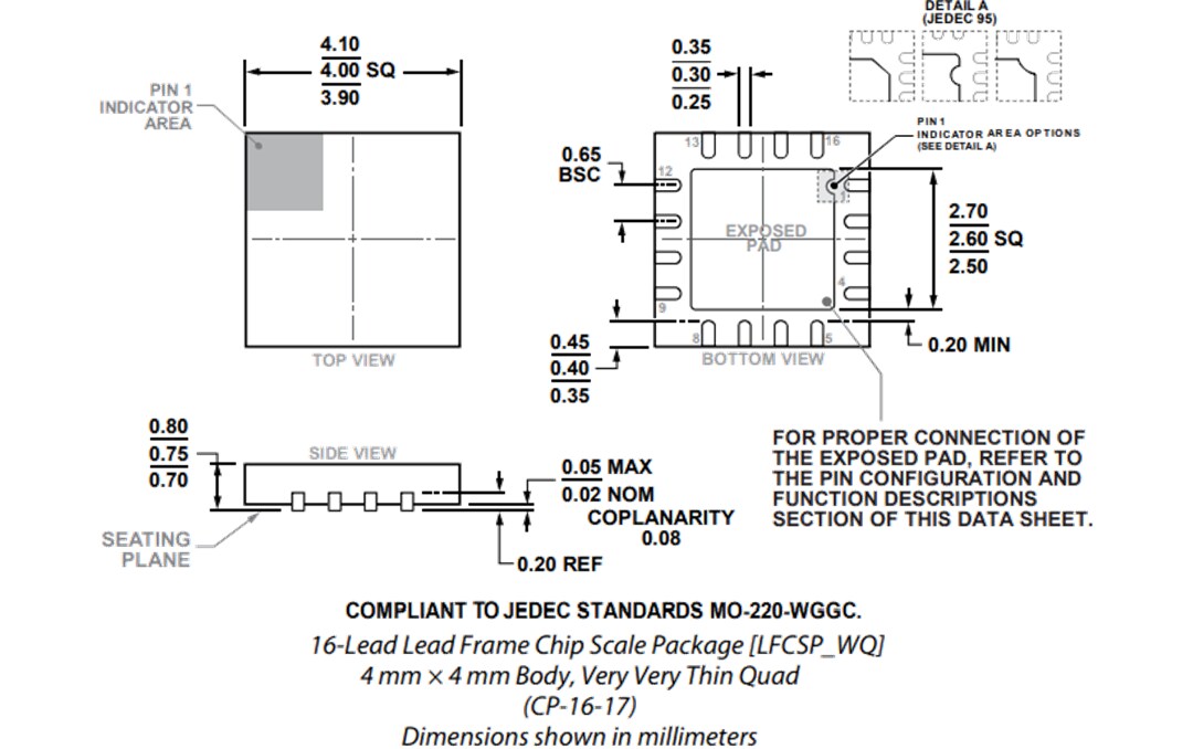 Mechanical Drawing - Analog Devices Inc. ADP5600 Interleaved Inverting Charge Pump