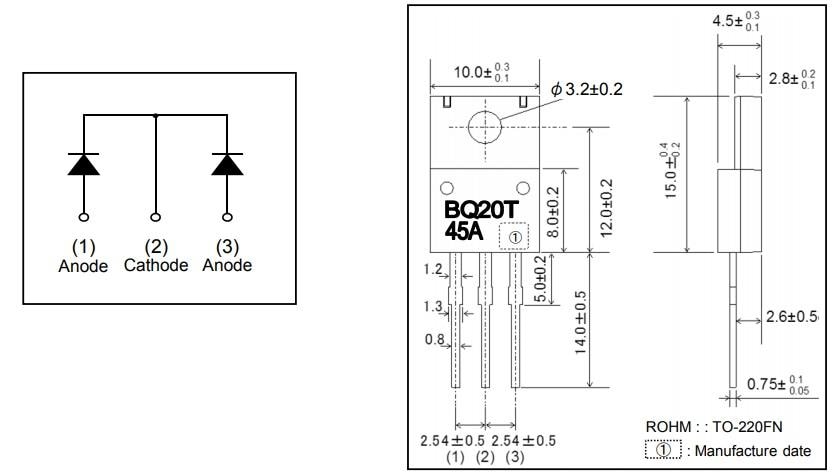 Mechanical Drawing - ROHM Semiconductor RBQxx45ANZ Low IR Schottky Barrier Diodes