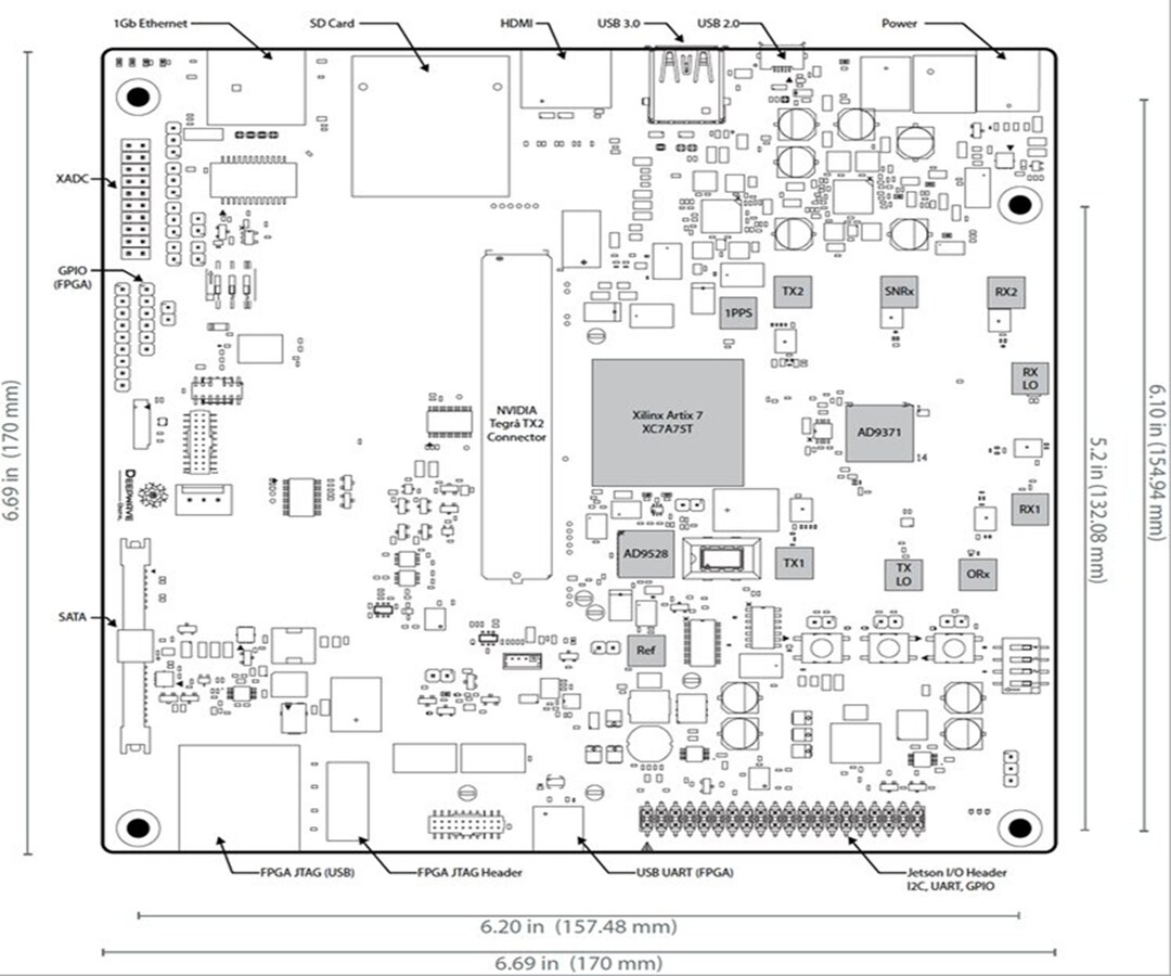 Mechanical Drawing - Deepwave Digital AIR7101 Artificial Intelligence Radio-Transceiver