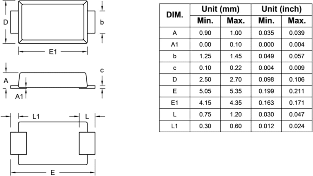 Mechanical Drawing - Taiwan Semiconductor ES1xAL & ES1xFS Super Fast Rectifiers