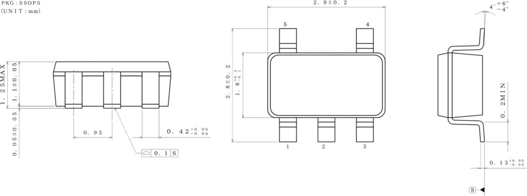 Mechanical Drawing - ROHM Semiconductor BD45 & BD46 Automotive Voltage Detector ICs