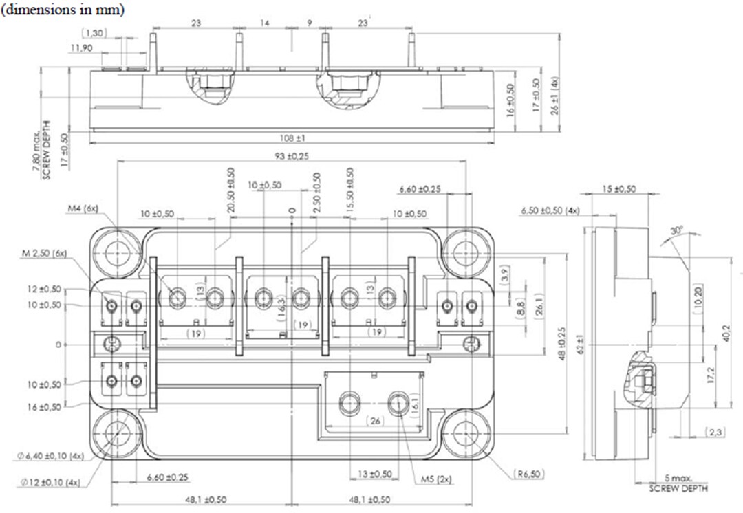 機械製圖 - Microsemi / Microchip 相腳SiC MOSFET電源模組