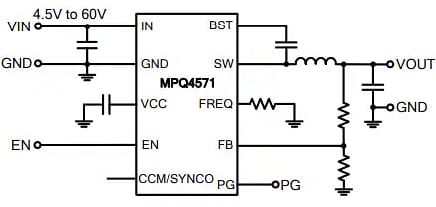 Application Circuit Diagram - Monolithic Power Systems (MPS) MPQ4571 Synchronous Step-Down Converters