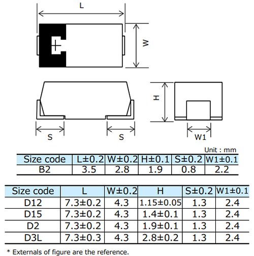 Mechanical Drawing - Panasonic Electronic Components POSCAP™ TQC Polymer Tantalum Solid Capacitors