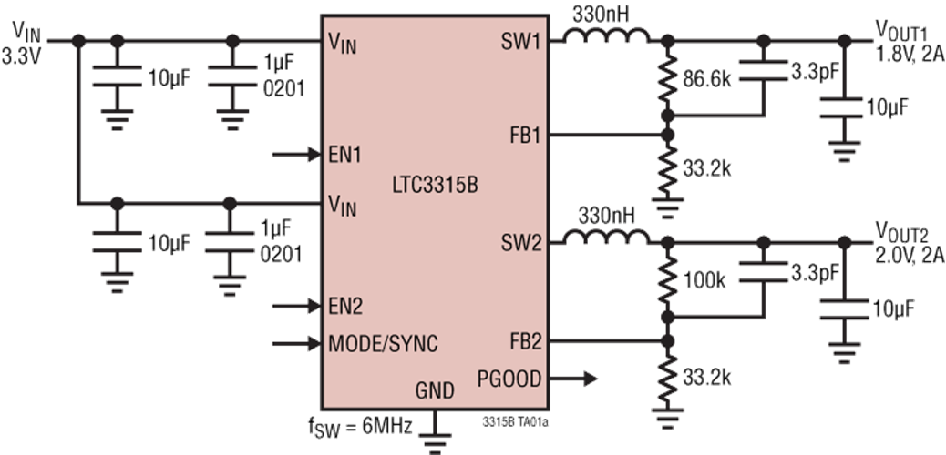 Application Circuit Diagram - Analog Devices Inc. LTC3315B Demo Board (DC2748)