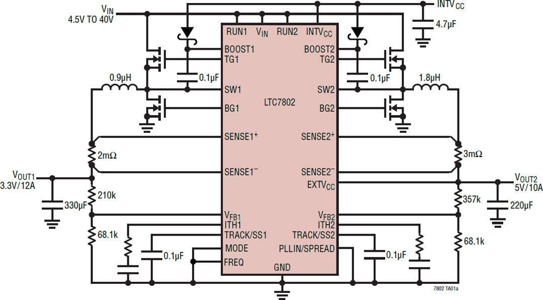 Application Circuit Diagram - Analog Devices Inc. LTC7802 & LTC7802-3.3 Step-Down Controllers