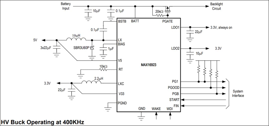 應用電路圖 - Analog Devices Inc. MAX16923汽車顯示器PMIC