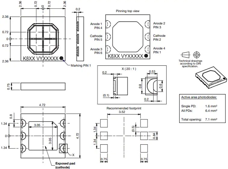 Mechanical Drawing - Vishay Semiconductors K857 Silicon PIN Photodiodes