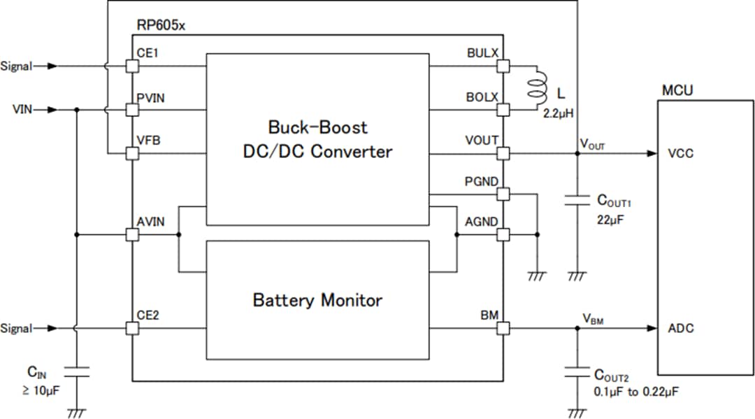 應用電路圖 - Nisshinbo RP605降壓升壓DC-DC轉換器