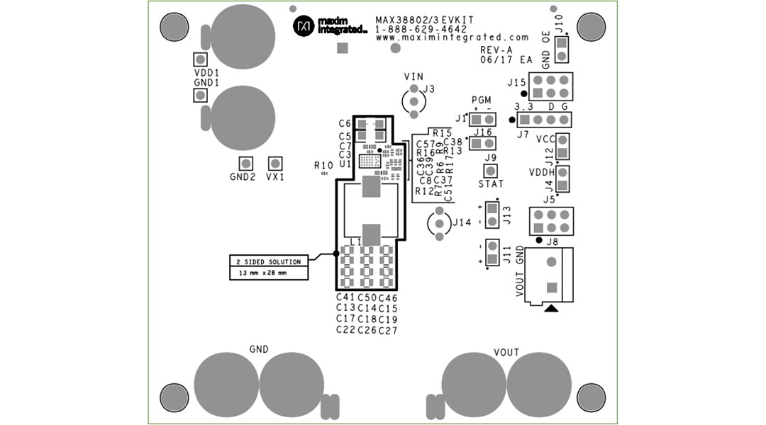 Mechanical Drawing - Analog Devices Inc. MAX38802EVKIT & MAX38803EVKIT Evaluation Kits