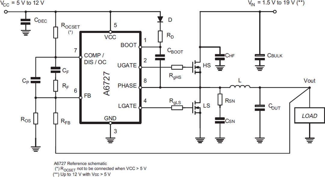 Application Circuit Diagram - STMicroelectronics A6727 Single-Phase Automotive PWM Controller