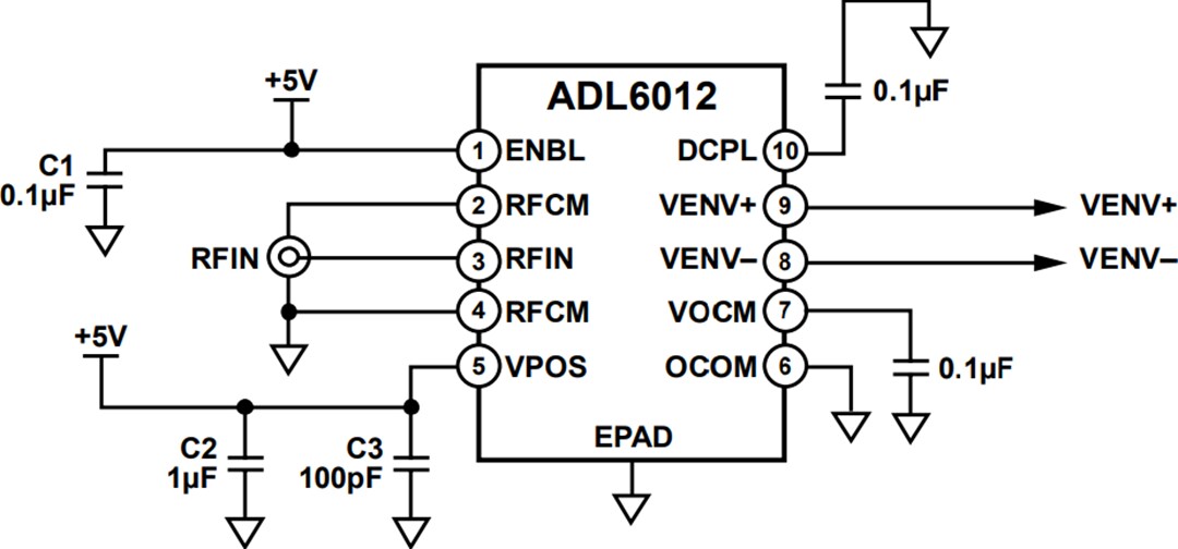 Application Circuit Diagram - Analog Devices Inc. ADL6012 Fast Envelope Detector (2-67GHz,500MHz BW)