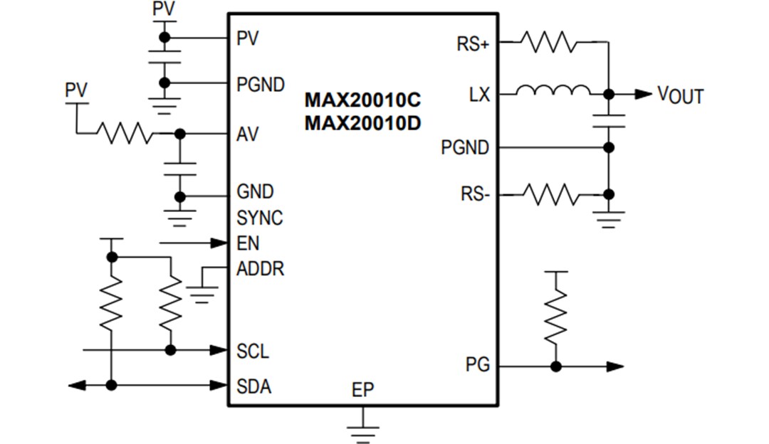 Application Circuit Diagram - Analog Devices Inc. MAX20010x Step-Down Converters