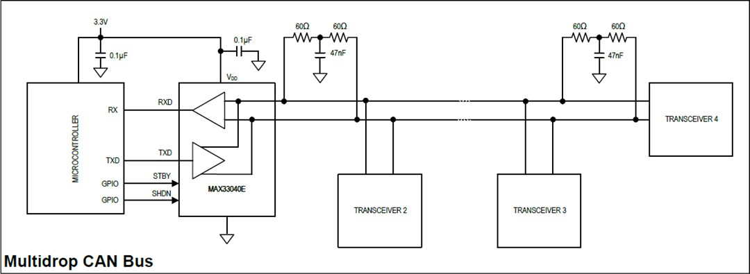 應用電路圖 - Analog Devices Inc. MAX33040E CAN收發器