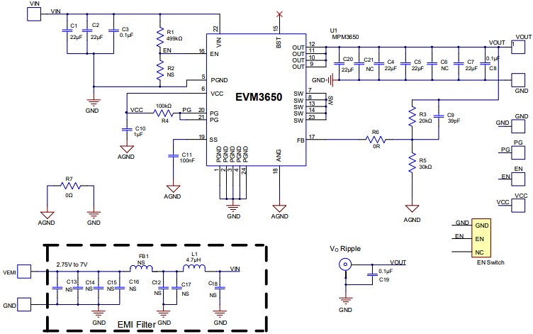 Schematic - Monolithic Power Systems (MPS) EVM3650-QW-00A Evaluation Board