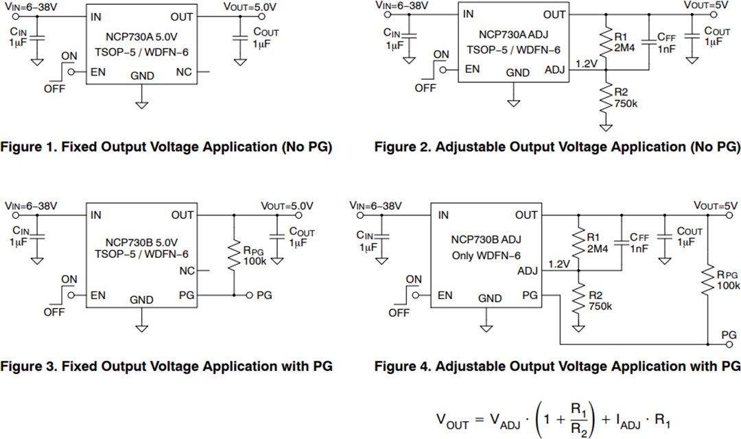 Application Circuit Diagram - onsemi NCP730 CMOS LDO Regulator