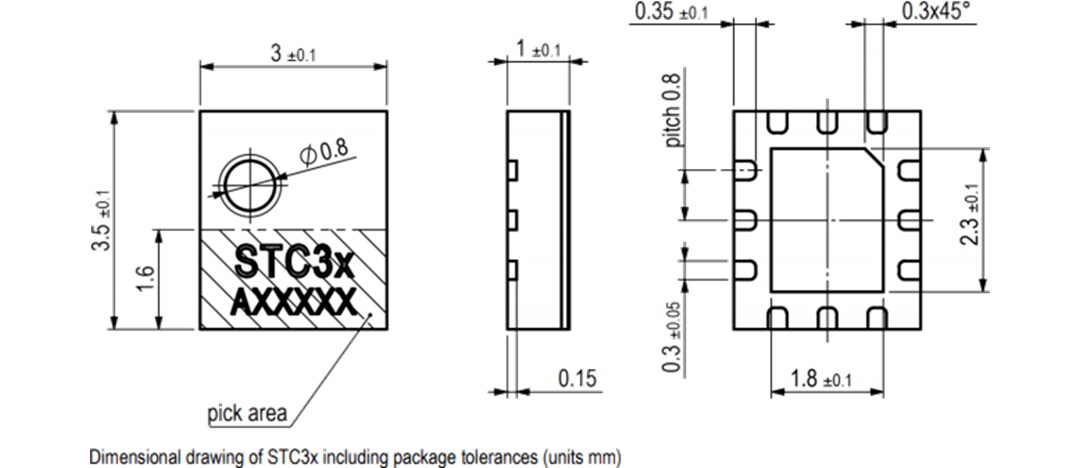 機械製圖 - Sensirion STC31-C CO2熱傳導感應器