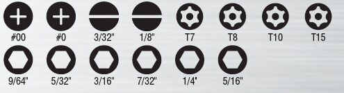 Chart - Klein Tools 14-in-1 Precision Screwdriver / Nut Driver