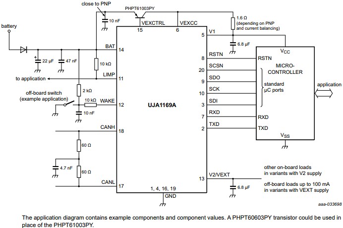 Application Circuit Diagram - NXP Semiconductors UJA1169A CAN System Basis Chips (SBCs)