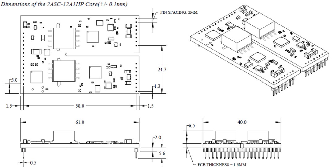 機械製圖 - Microsemi / Microchip AgileSwitch® 2ASC-12A1HP SiC閘極驅動器核心
