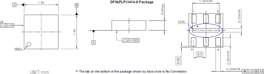 Mechanical Drawing - Nisshinbo R5486K Li-Ion & Li-Polymer Battery Protection IC