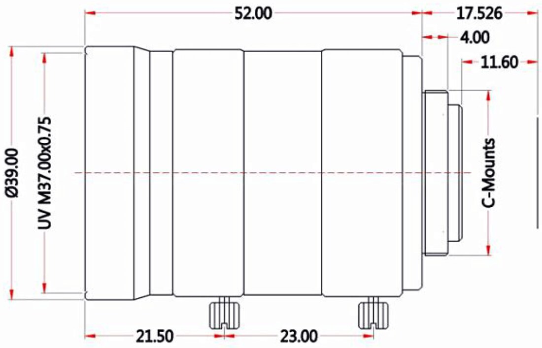 Mechanical Drawing - DFRobot FIT0828 16mm 10MP Telephoto Lens