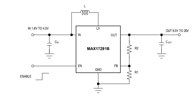 應用電路圖 - Analog Devices / Maxim Integrated MAX17291B高電壓微功率升壓轉換器