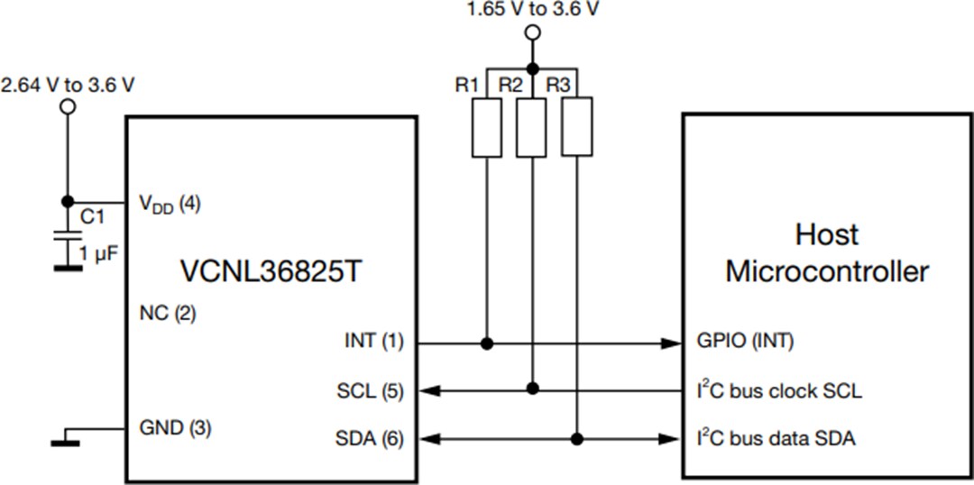 應用電路圖 - Vishay VCNL36825T 距離感應器