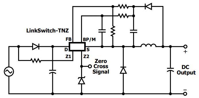 應用電路圖 - Power Integrations LinkSwitch-TNZ離線轉換開關IC