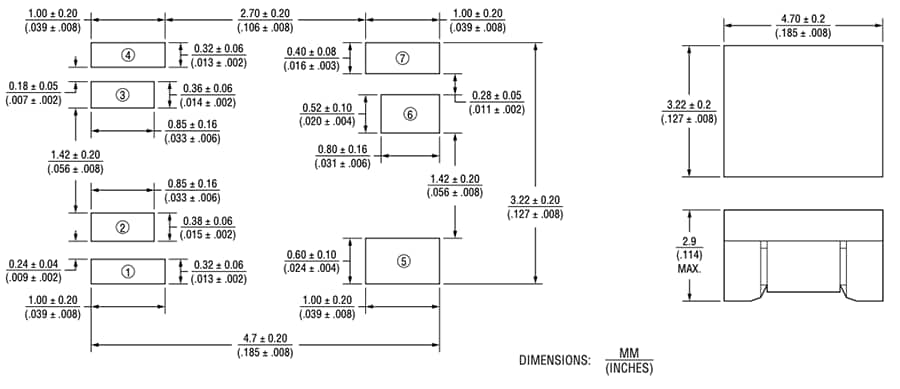 Mechanical Drawing - Bourns SM453230-1x1N7Y Chip LAN Transformers