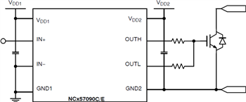 應用電路圖 - onsemi NCD57090與NCV57090 IGBT/MOSFET閘極驅動器