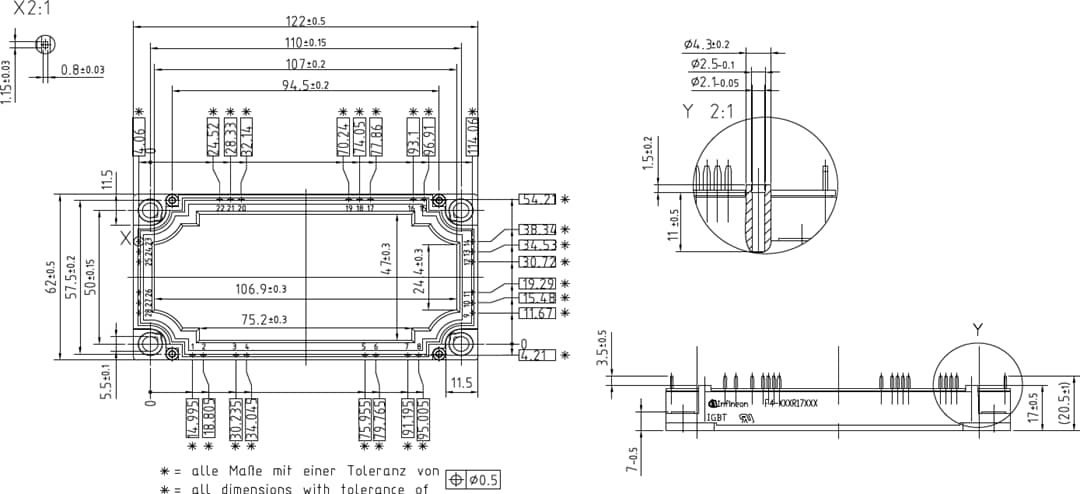 Mechanical Drawing - Infineon Technologies 1700V Fourpack IGBT Modules