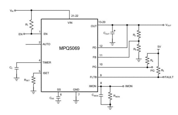 Application Circuit Diagram - Monolithic Power Systems (MPS) MPQ5069-AEC1 Protection Switches