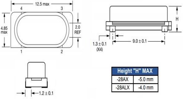 Mechanical Drawing - ECS CSM-4AX SMD Crystals